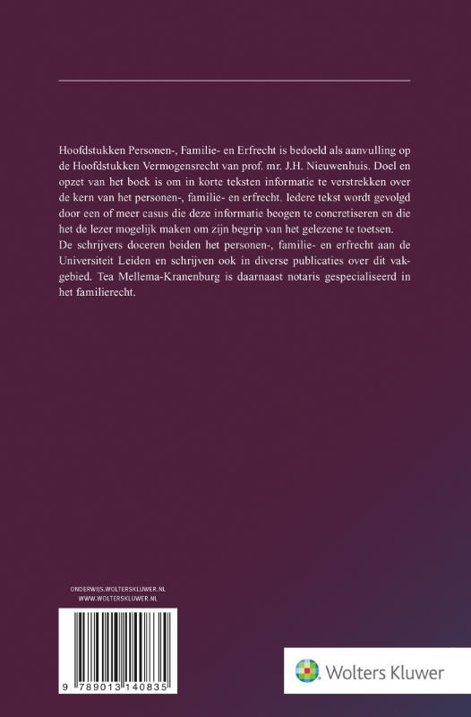 Hoofdstukken personen-, familie- en erfrecht Hoofdstukken personen-, familie- en erfrecht achterkant