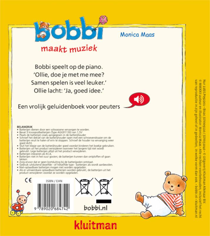 Bobbi - Bobbi maakt muziek - geluidenboek achterkant