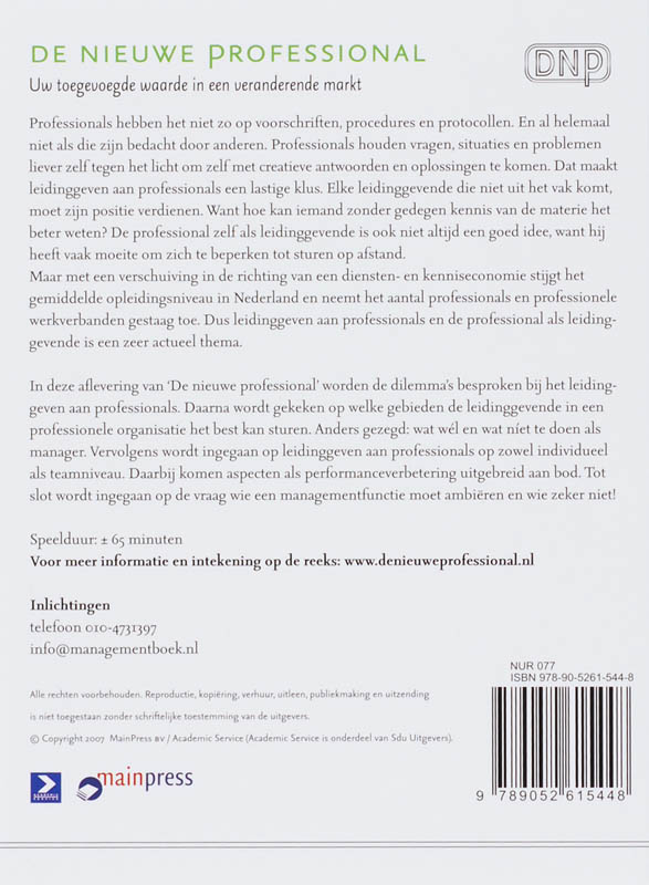 De professional als leidinggevende (luisterboek) achterkant