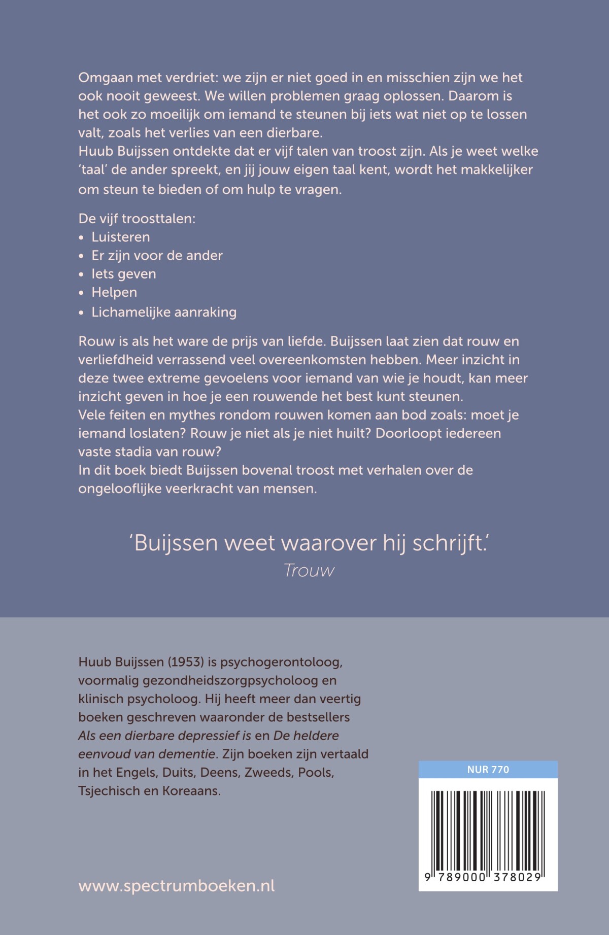 De vijf talen van troost achterkant