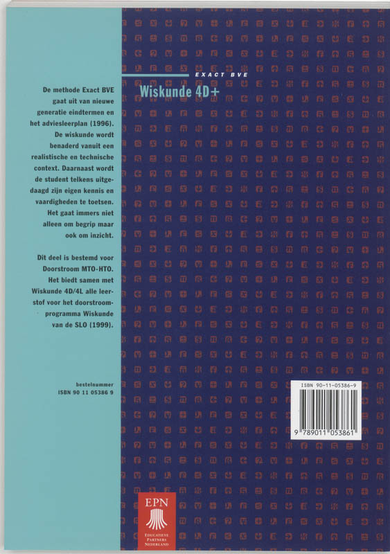 Wiskunde 4D+ / Leerlingenboek / Methode Exact BVE achterkant