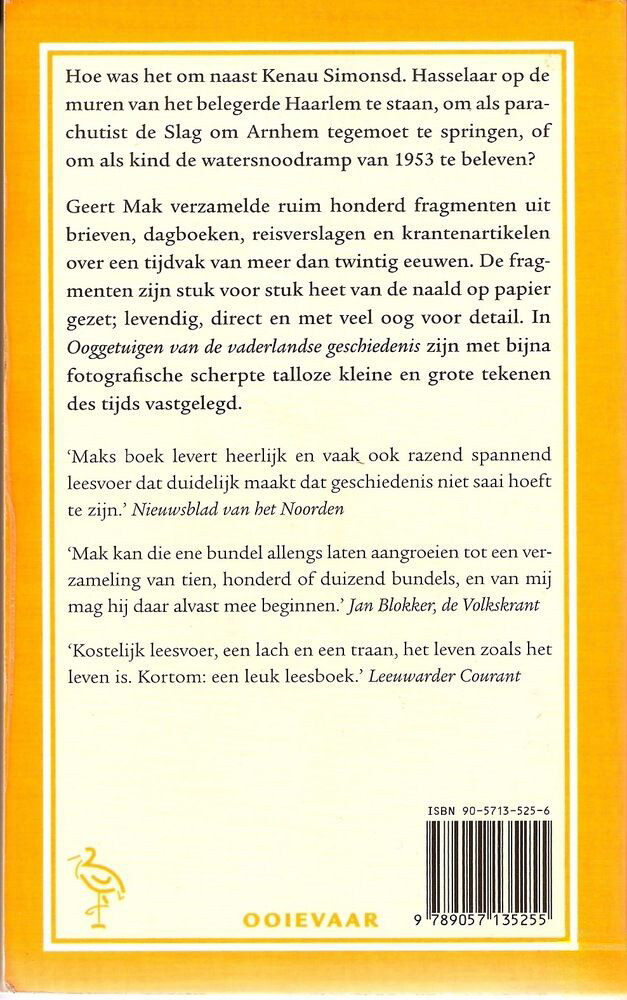 Ooggetuigen van de vaderlandse geschiedenis in meer dan honderd reportages / Ooievaar achterkant