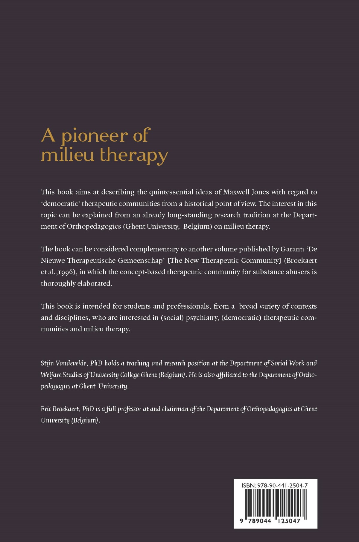 A pioneer of milieu therapy achterkant