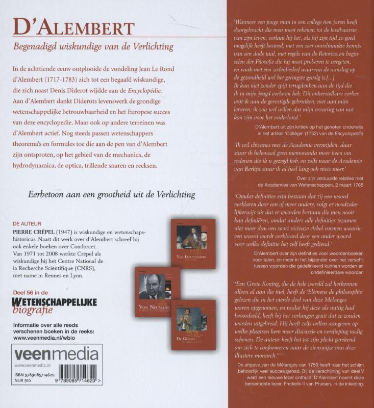 Wetenschappelijke biografie - D'Alembert achterkant