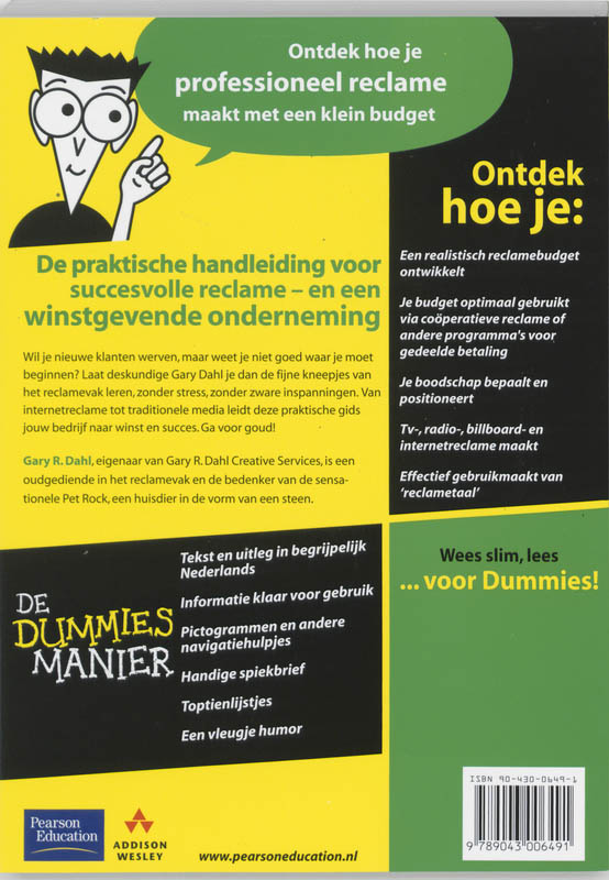 Reclame voor Dummies / Voor Dummies achterkant