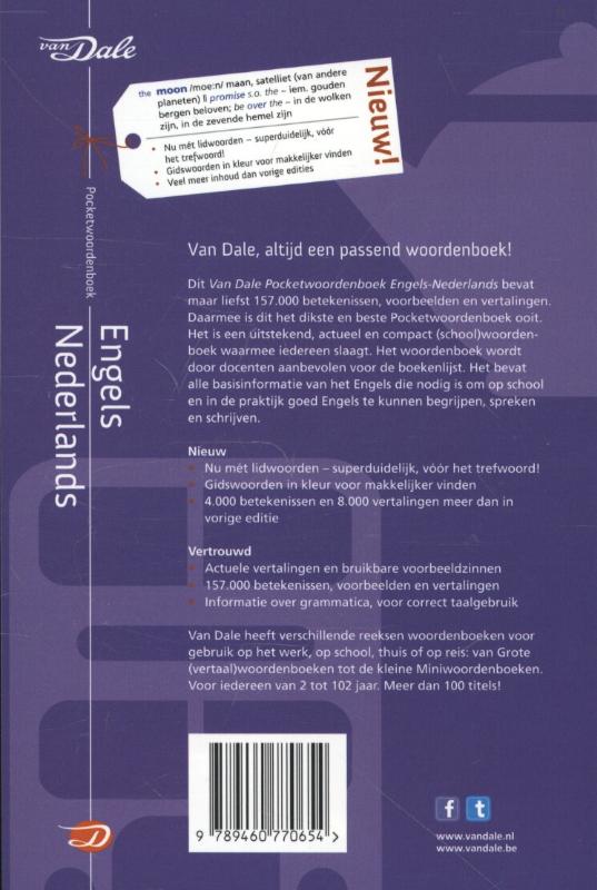 Van Dale pocketwoordenboek Engels-Nederlands / Van Dale pocketwoordenboek achterkant