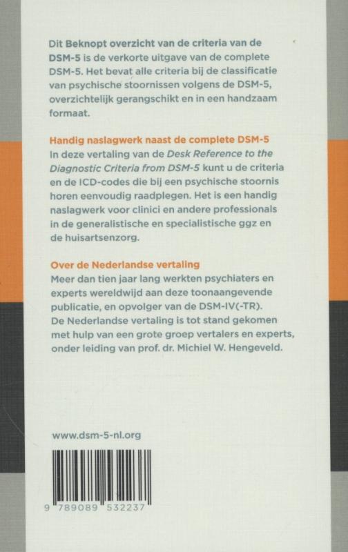 Beknopt overzicht van de criteria DSM-5 / DSM-5 achterkant