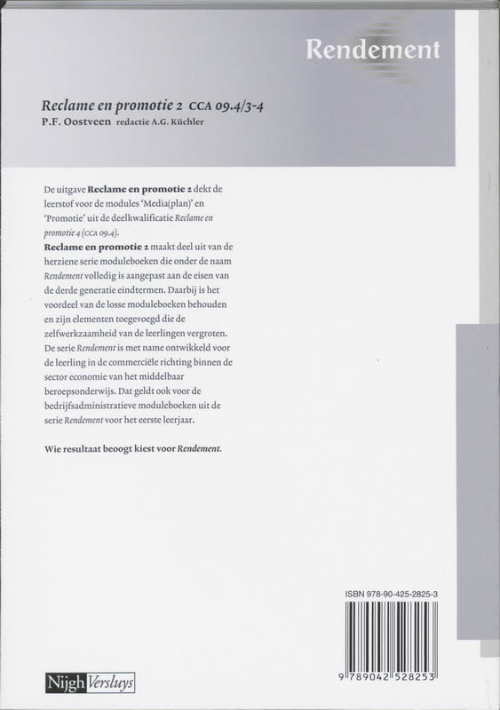 Rendement - Reclame en promotie 2 Theorieboek achterkant