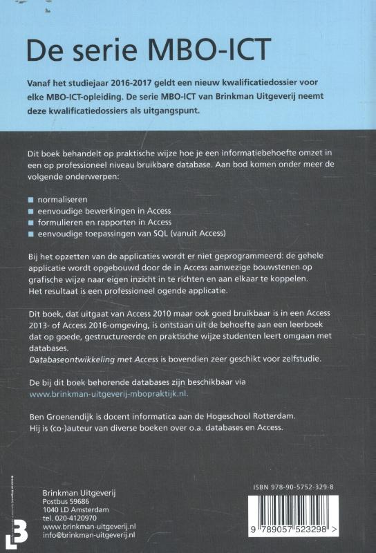 Database-ontwikkeling met Access / 2010 / MBO-ICT achterkant