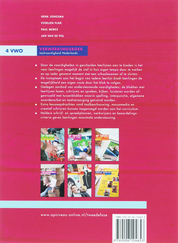 Op Niveau HV 4 VWO Verwerkingsboek achterkant