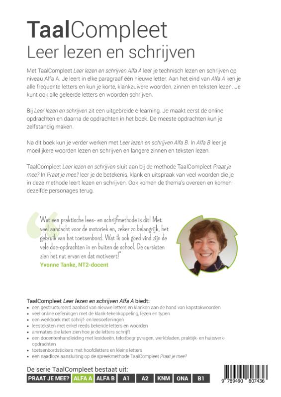 Leer lezen en schrijven - Alfa A / TaalCompleet achterkant