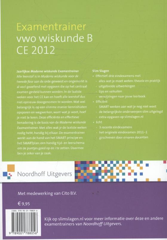 Vwo wiskunde B CE 2012 Moderne Wiskunde Examentrainer achterkant