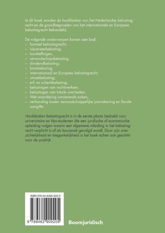 Hoofdzaken belastingrecht / Boom fiscale studieboeken achterkant