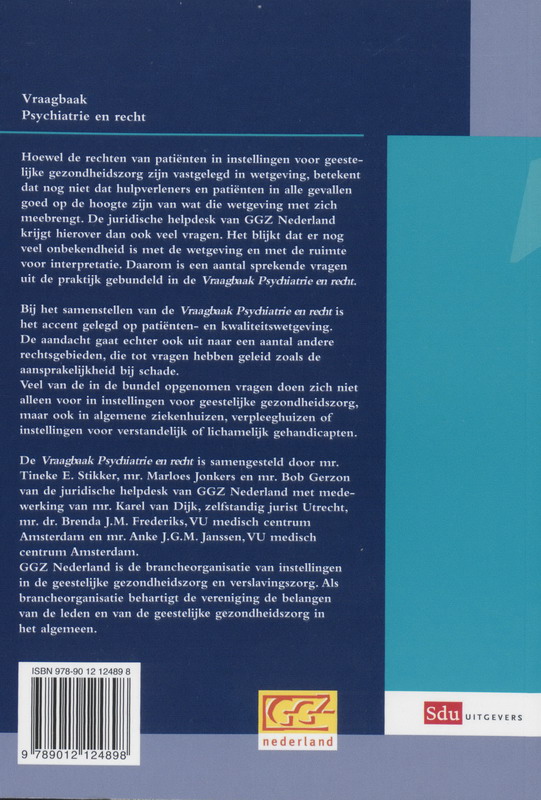 Vraagbaak Psychiatrie en recht achterkant