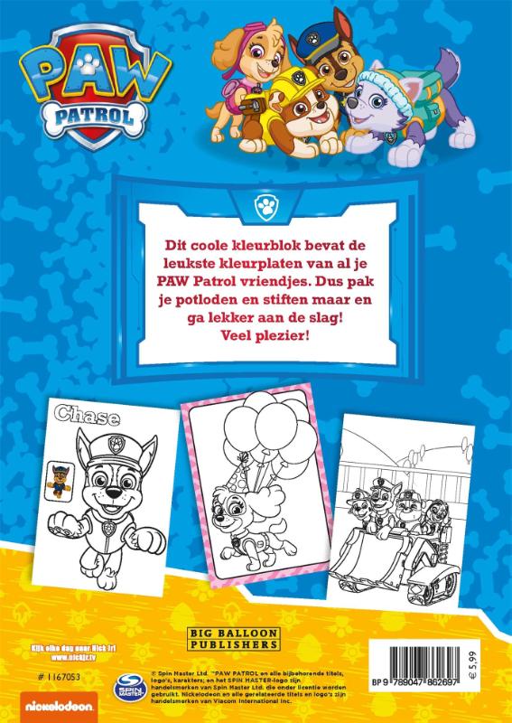 PAW Patrol Kleurblok / Paw Patrol achterkant