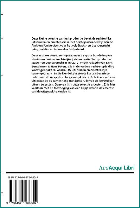 Jurisprudentie Inleiding Staats- en bestuursrecht 1879-2019 / Ars Aequi Jurisprudentie achterkant