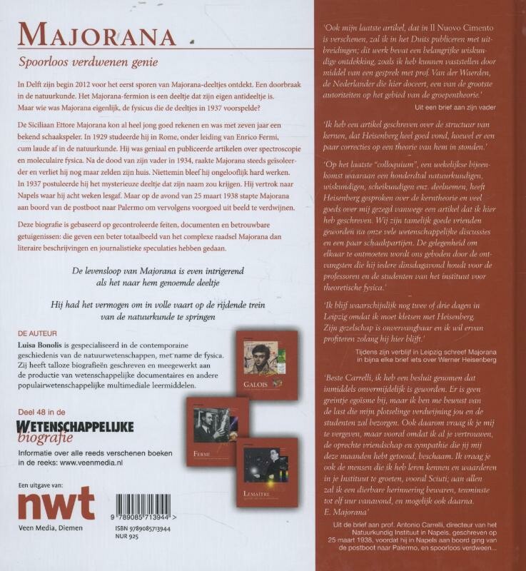 Majorana / Wetenschappelijke biografie achterkant