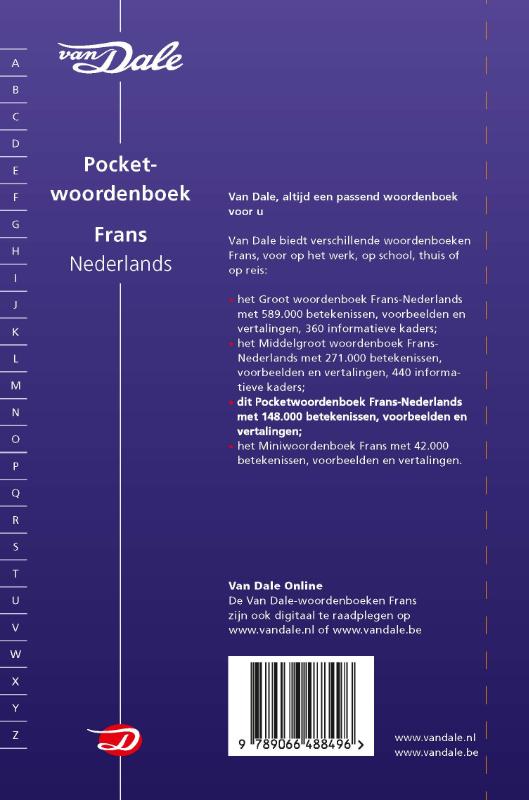 Van Dale Pocketwoordenboek Frans-Nederlands / Van Dale pocketwoordenboek achterkant