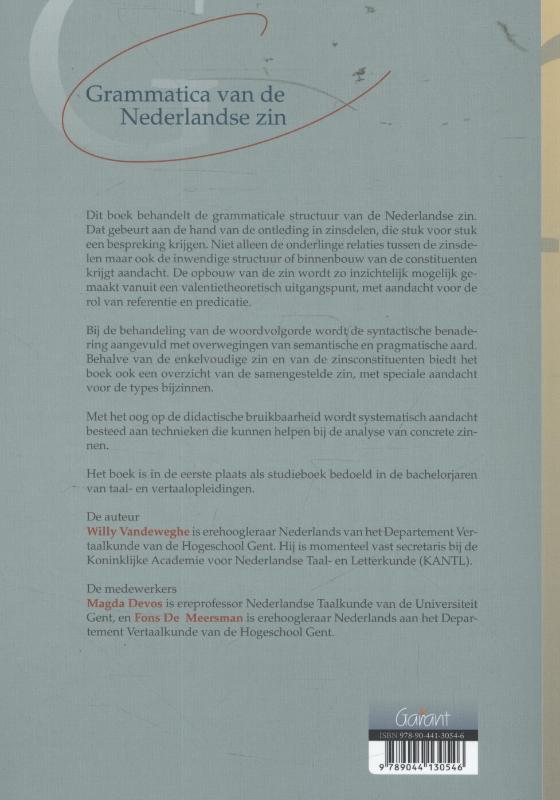 Grammatica van de Nederlandse zin achterkant