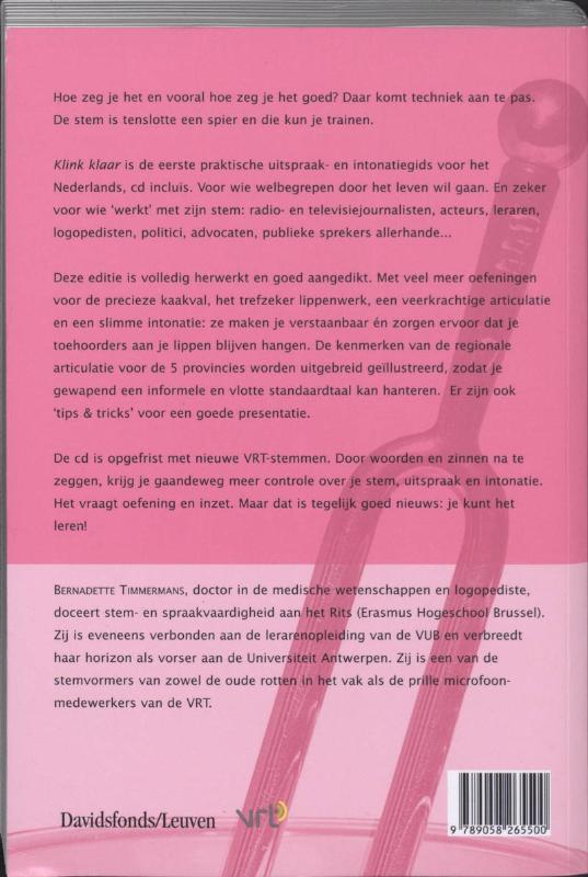Klink klaar. Uitspraak- en intonatiegids voor het Nederlands Klink klaar. Uitspraak- en intonatiegids voor het Nederlands achterkant