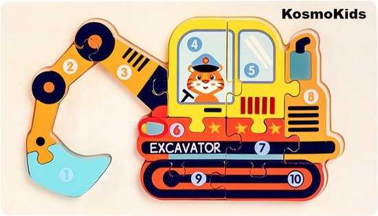 Graafmachine educatief peuter speelgoed - kinderpuzzel 13 x 22,5 stukjes leren puzzelen - cadeautip puzzel 3 jaar en ouder - KosmoKids