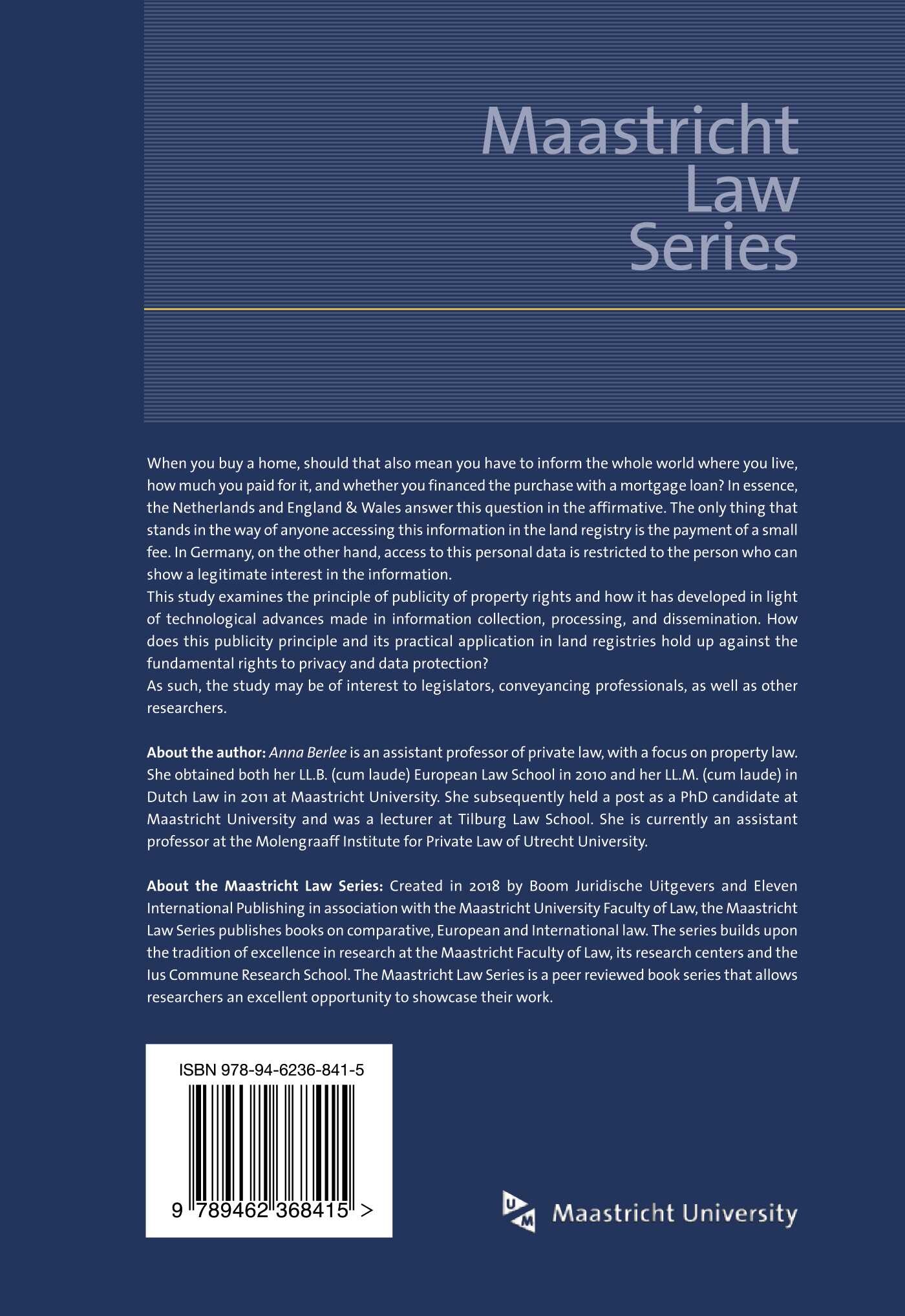 Access to Personal Data in Public Land Registers / Maastricht Law Series / 2 achterkant