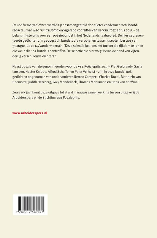 De 100 beste gedichten voor de VSB Poëzieprijs 2015 achterkant
