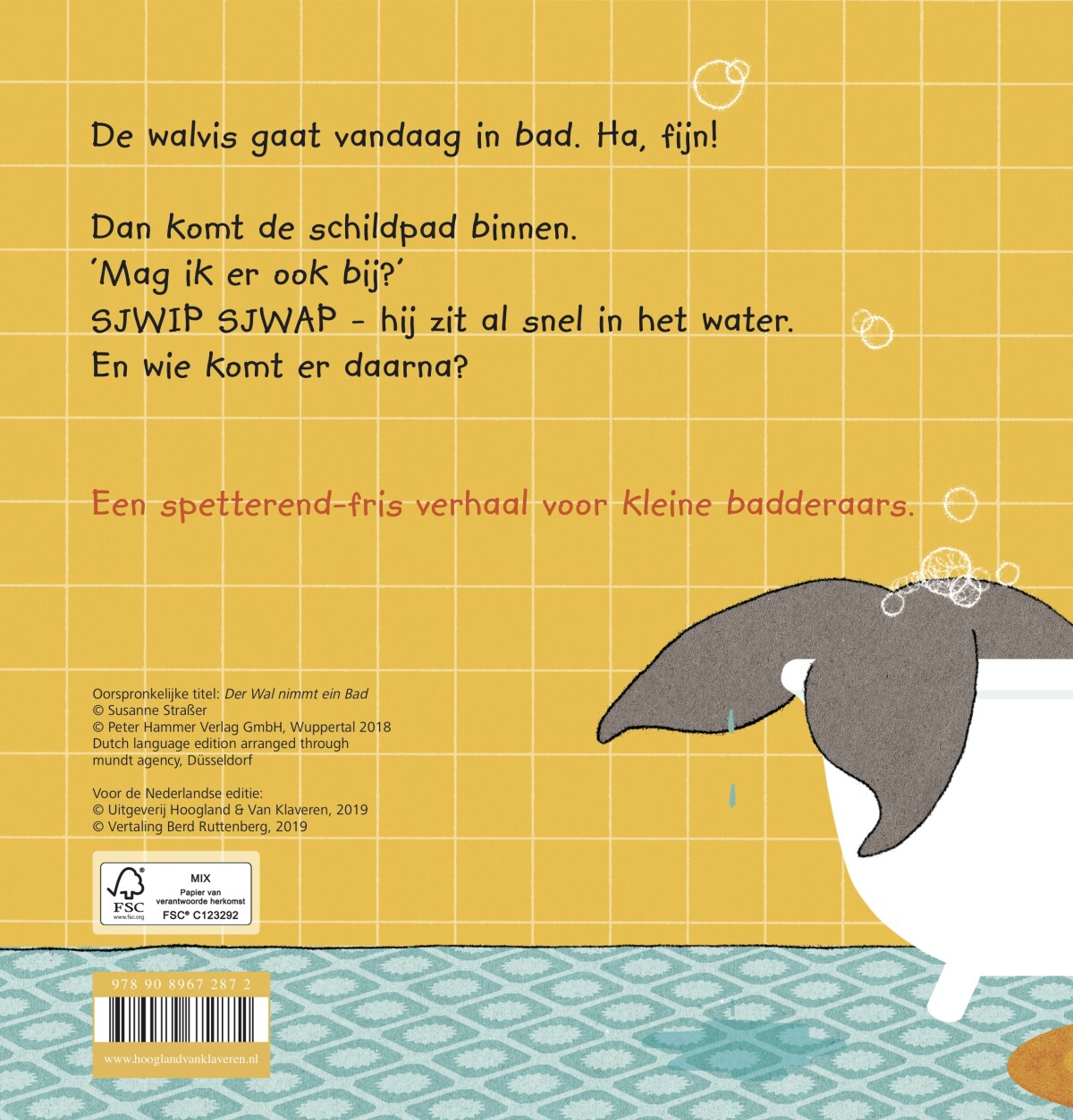 De walvis gaat in bad achterkant