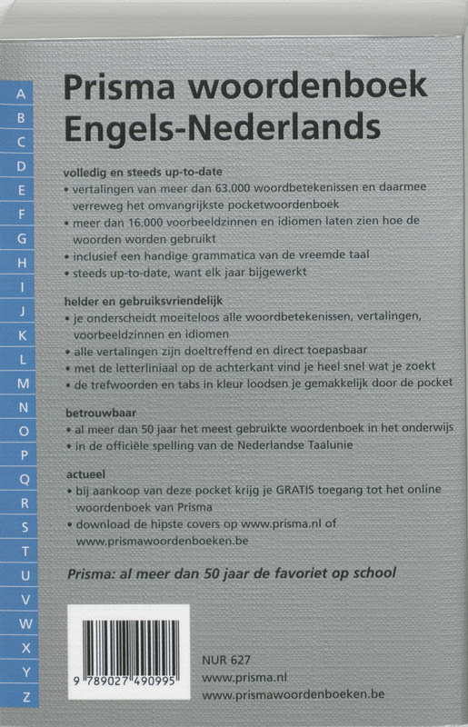 Prisma woordenboek Engels-Nederlands / Pocket woordenboeken achterkant