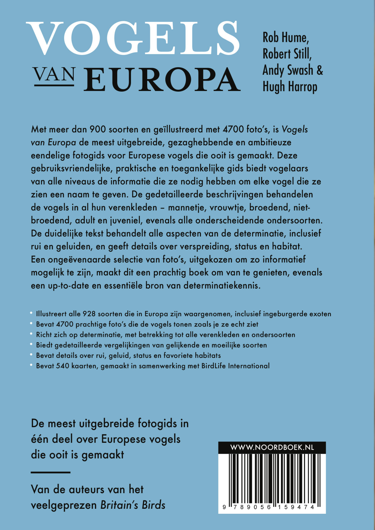 Vogels van Europa / Noordboek Natuur achterkant