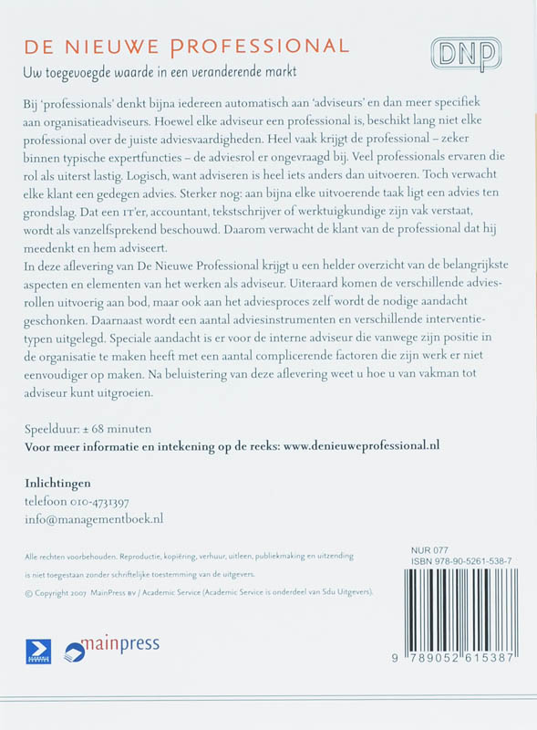 De professional als adviseur (luisterboek) achterkant