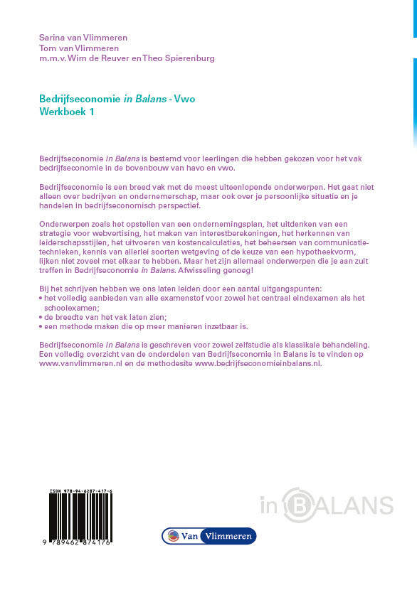 vwo / Bedrijfseconomie in Balans / werkboek 1 achterkant