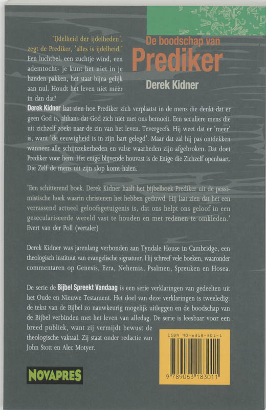De boodschap van Prediker / De Bijbel spreekt vandaag De boodschap van Prediker / De Bijbel spreekt vandaag achterkant