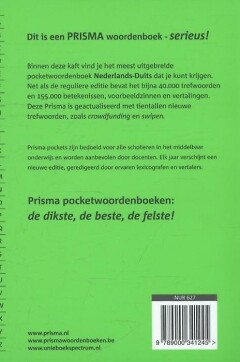 Prisma pocketwoordenboeken Nederlands-Duits / Prisma pocketwoordenboeken achterkant