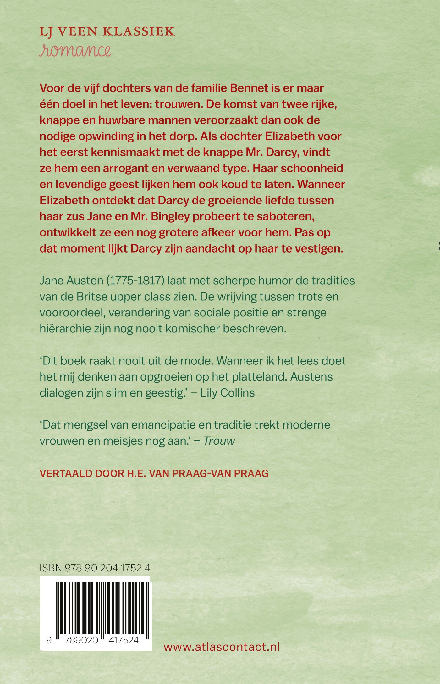 Trots en vooroordeel / L.J. Veen klassiek achterkant