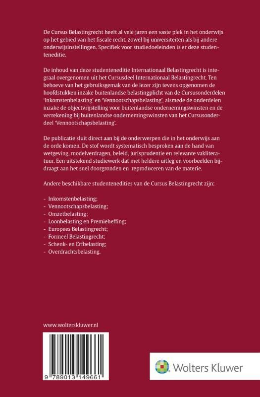Studenteneditie Cursus Belastingrecht Internationaal Belastingrecht 2018-2019 achterkant