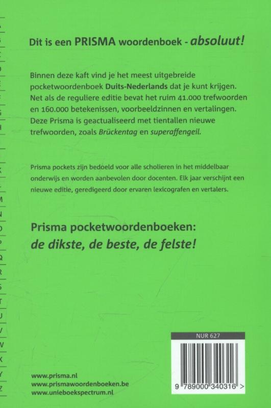 Prisma pocketwoordenboek Duits-Nederlands achterkant