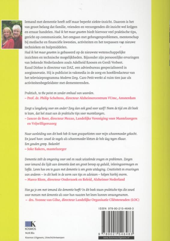 Had ik het maar geweten / Moderne dementiezorg / 1 achterkant