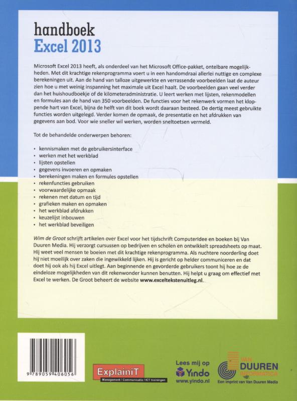 Handboek  -   Handboek Excel 2013 achterkant