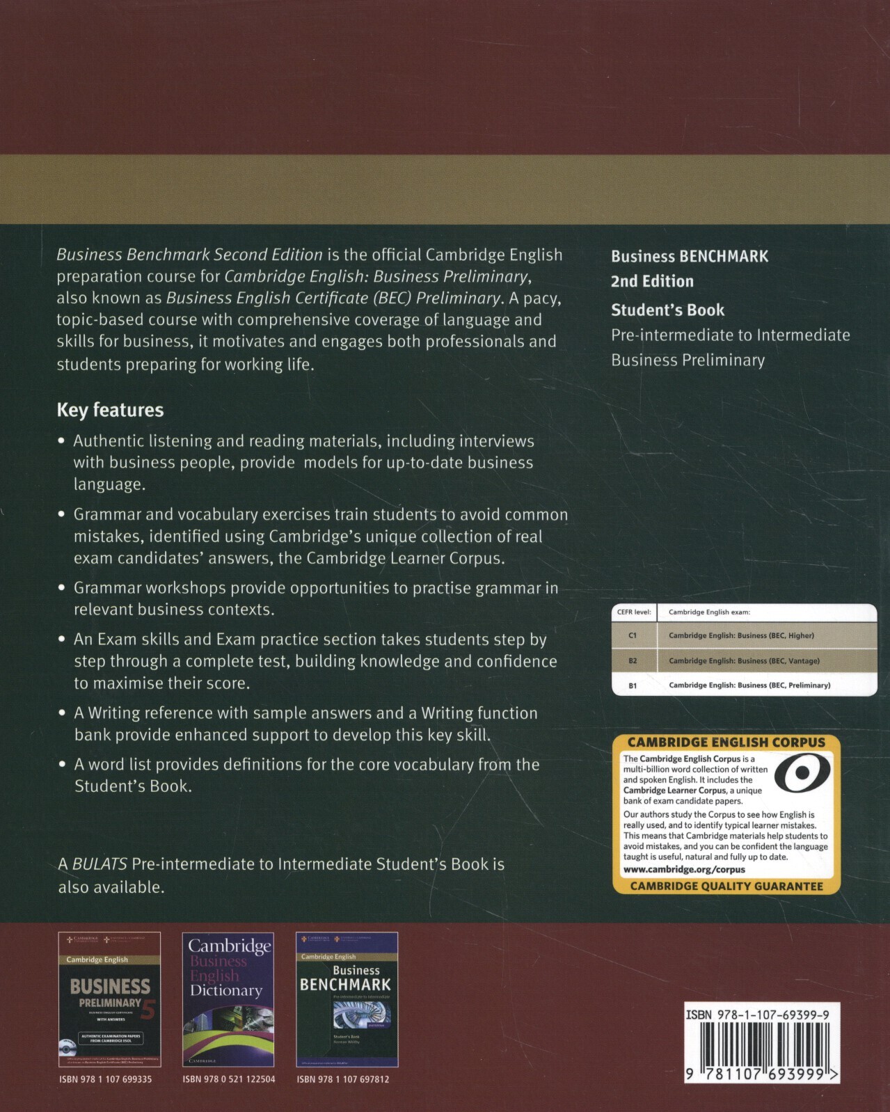 Business Benchmark Pre-Intermediate to Intermediate Business Preliminary Student's Book achterkant
