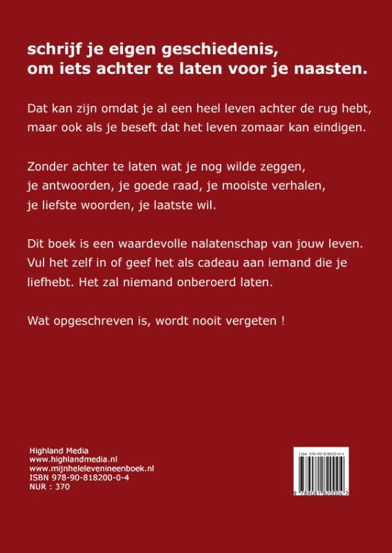 mijn hele leven in een boek achterkant