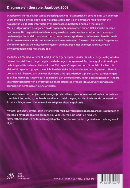 Diagnose en therapie, jaarboek 2008 achterkant