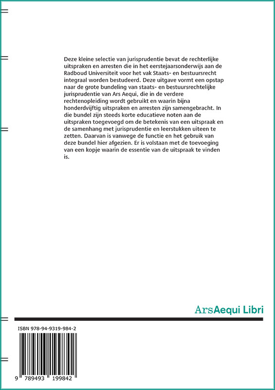 Jurisprudentie Inleiding Staats- en bestuursrecht 1879-2023 / Ars Aequi Jurisprudentie achterkant