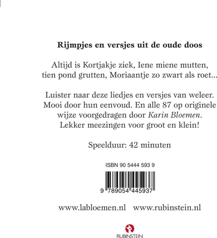 Rijmpjes/versjes oude doos cd+bk achterkant