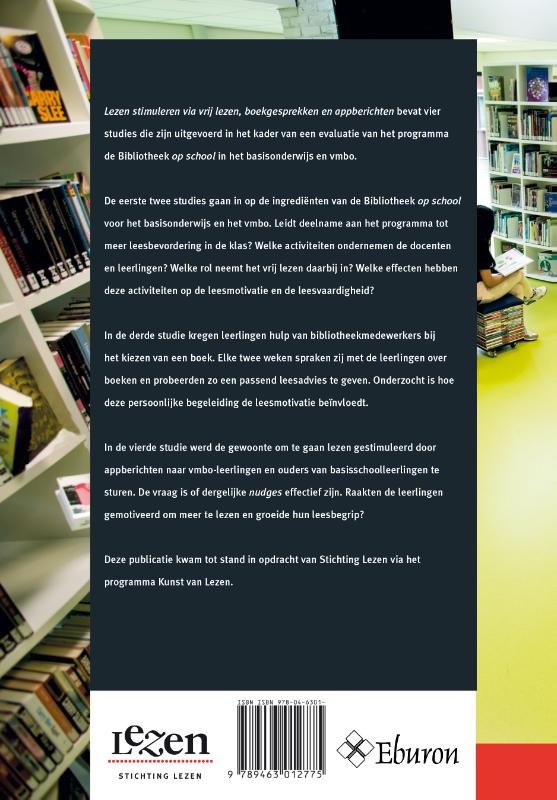 Stichting lezen reeks 31 -   Lezen stimuleren via vrij lezen, boekgesprekken en appberichten achterkant