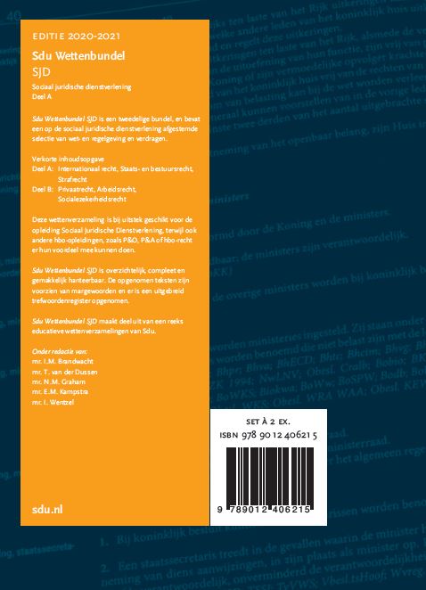 Sdu Wettenbundel Sociaal Juridische Dienstverlening 2020-2021 (set 2 ex) / Educatieve wettenverzameling achterkant