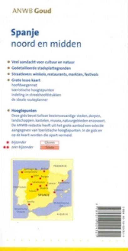 Spanje Noord-en Midden / ANWB goud achterkant