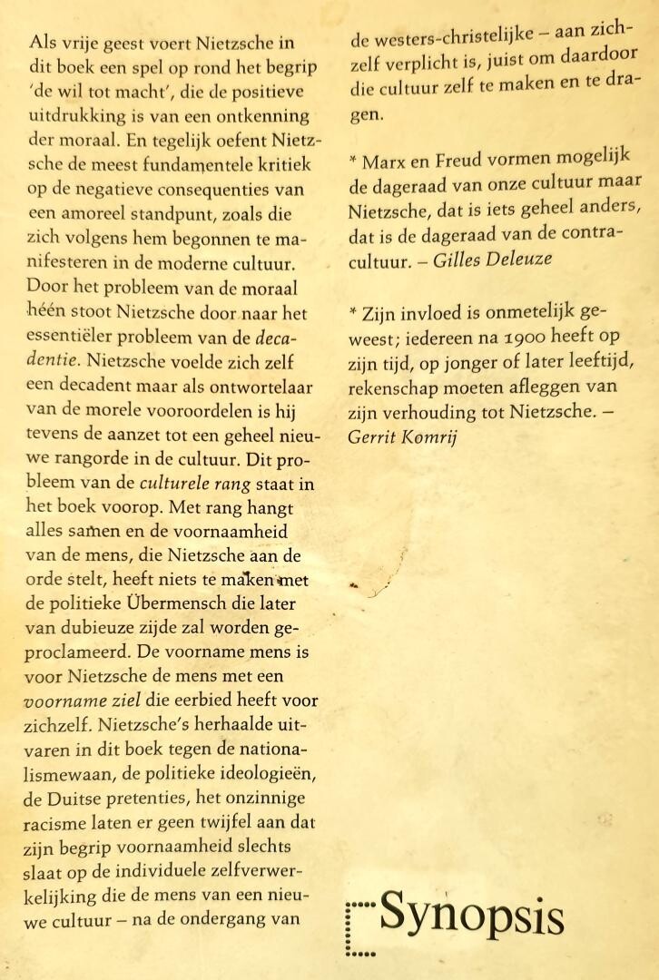 Voorbij goed en kwaad / Synopsis achterkant