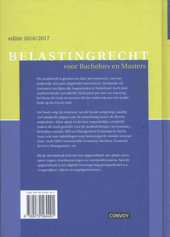 Belastingrecht voor Bachelors en Masters 2016\\2017 achterkant