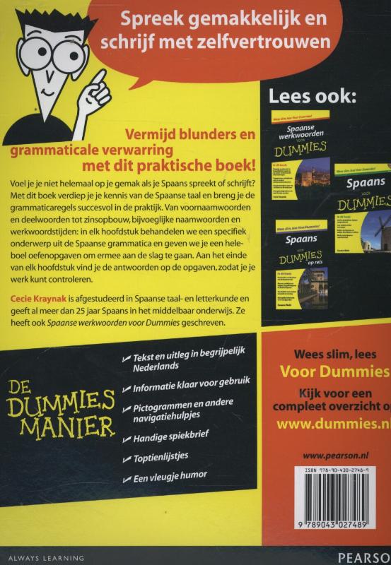 Spaanse grammatica voor Dummies / Voor Dummies achterkant